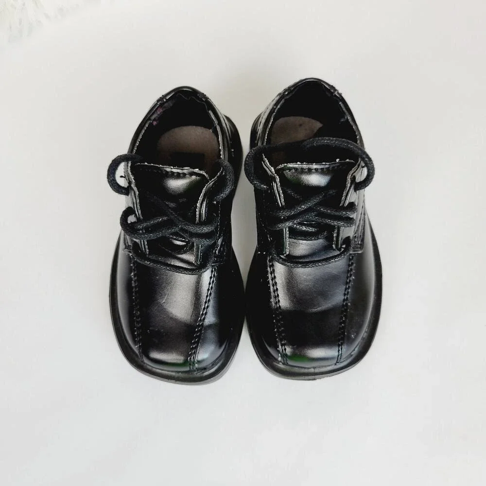 Deer Stags Kids Gabe Black Patent Leather Lace Up Dress Shoes 5tm‎